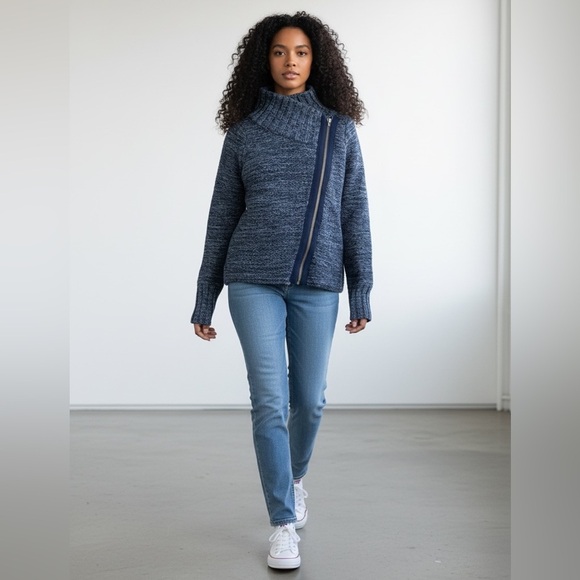 Athleta Sweaters - Athleta Blue Cowl Neck Sweater with Asymmetrical Zipper